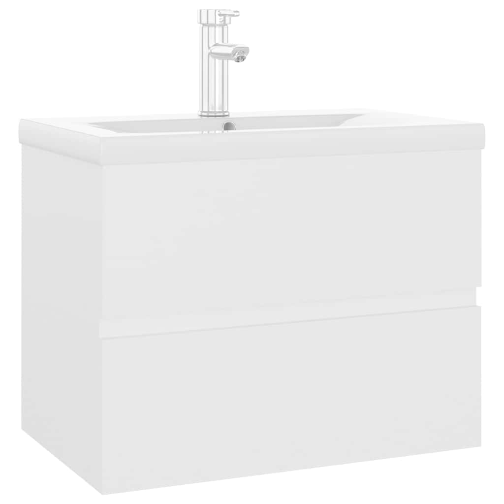 Sink Cabinet with Built-in Basin White Engineered Wood