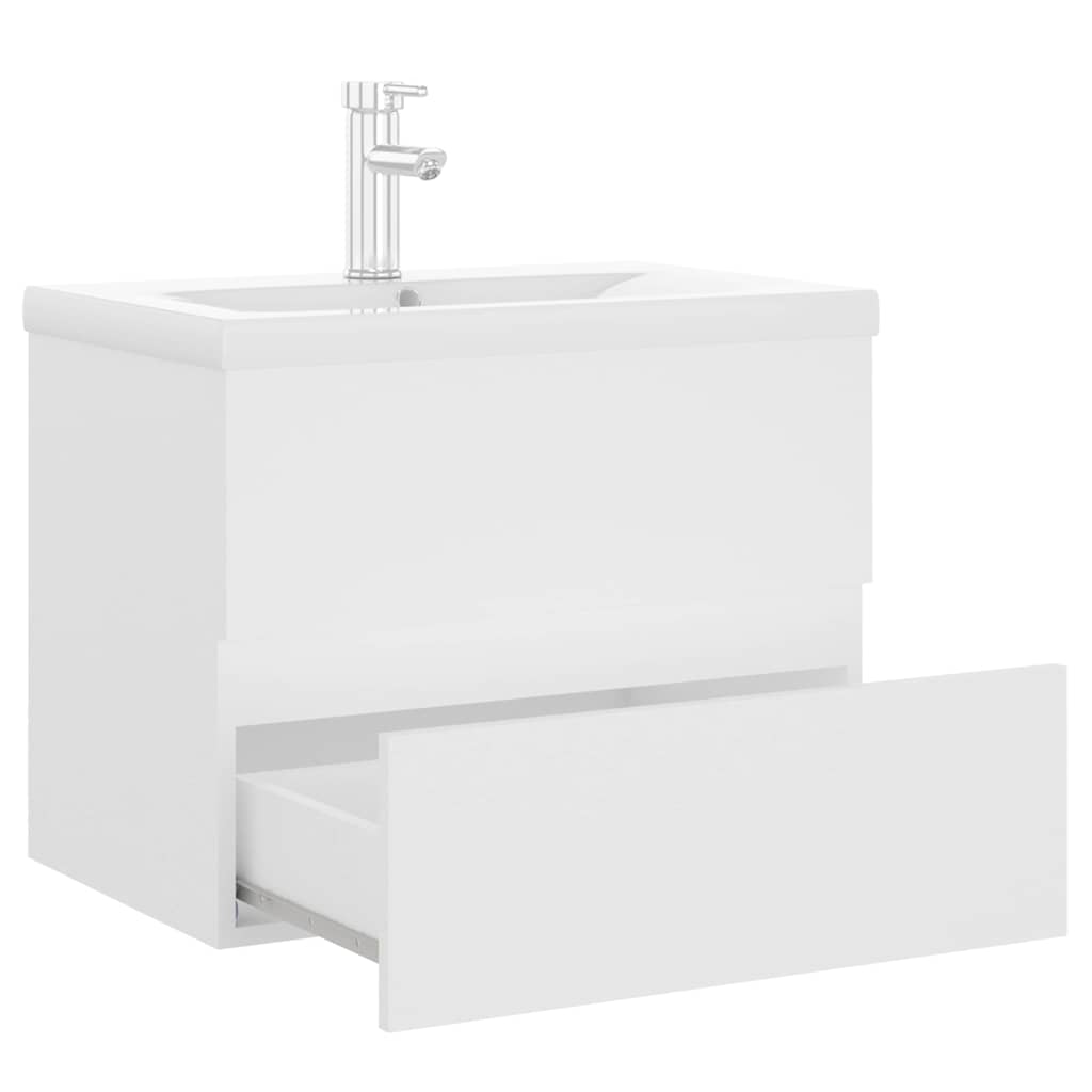 Sink Cabinet with Built-in Basin White Engineered Wood