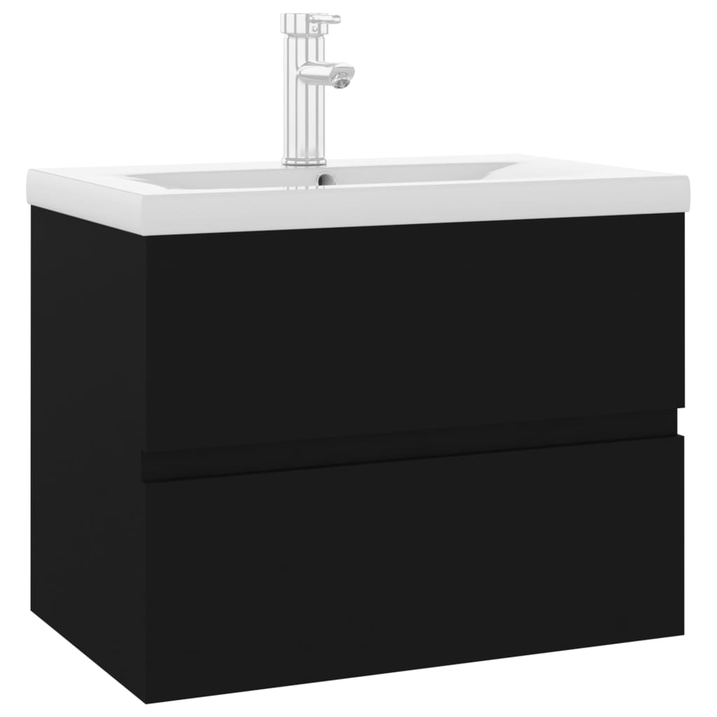 vidaXL Sink Cabinet with Built-in Basin Black Engineered Wood