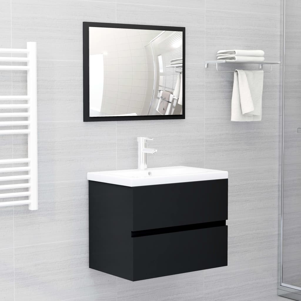 vidaXL Sink Cabinet with Built-in Basin Black Engineered Wood