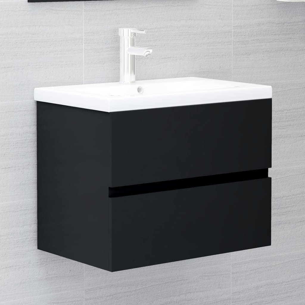 vidaXL Sink Cabinet with Built-in Basin Black Engineered Wood