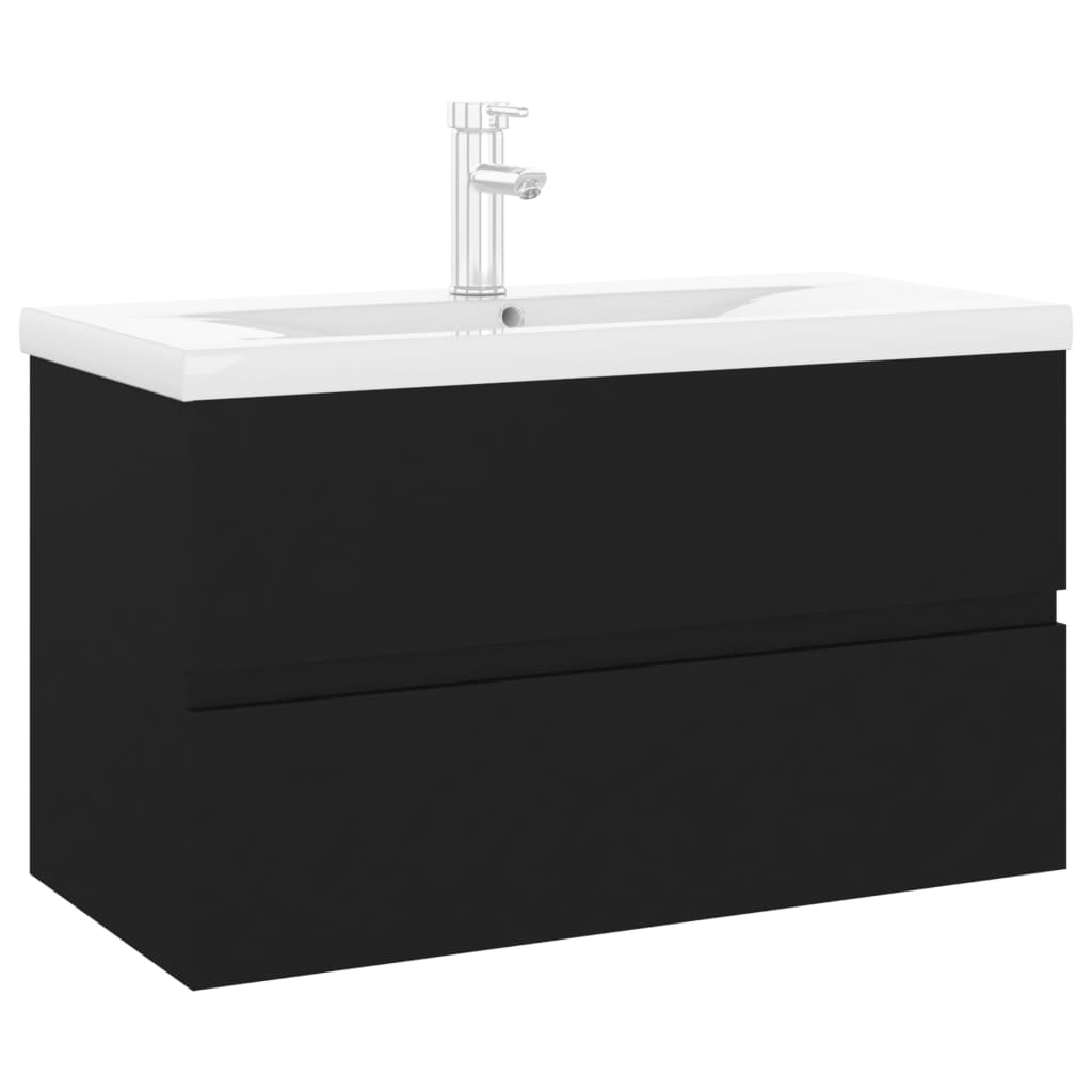 vidaXL Sink Cabinet with Built-in Basin Black Engineered Wood