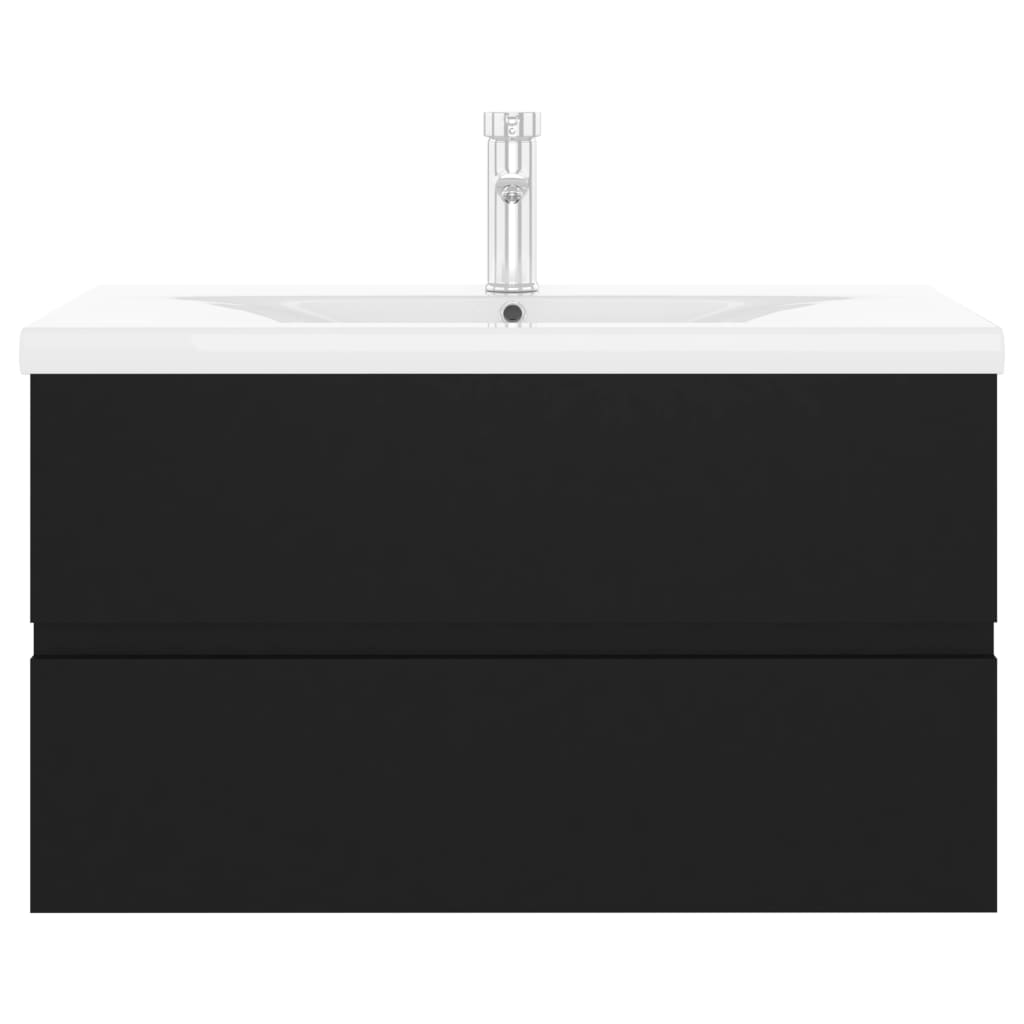 vidaXL Sink Cabinet with Built-in Basin Black Engineered Wood