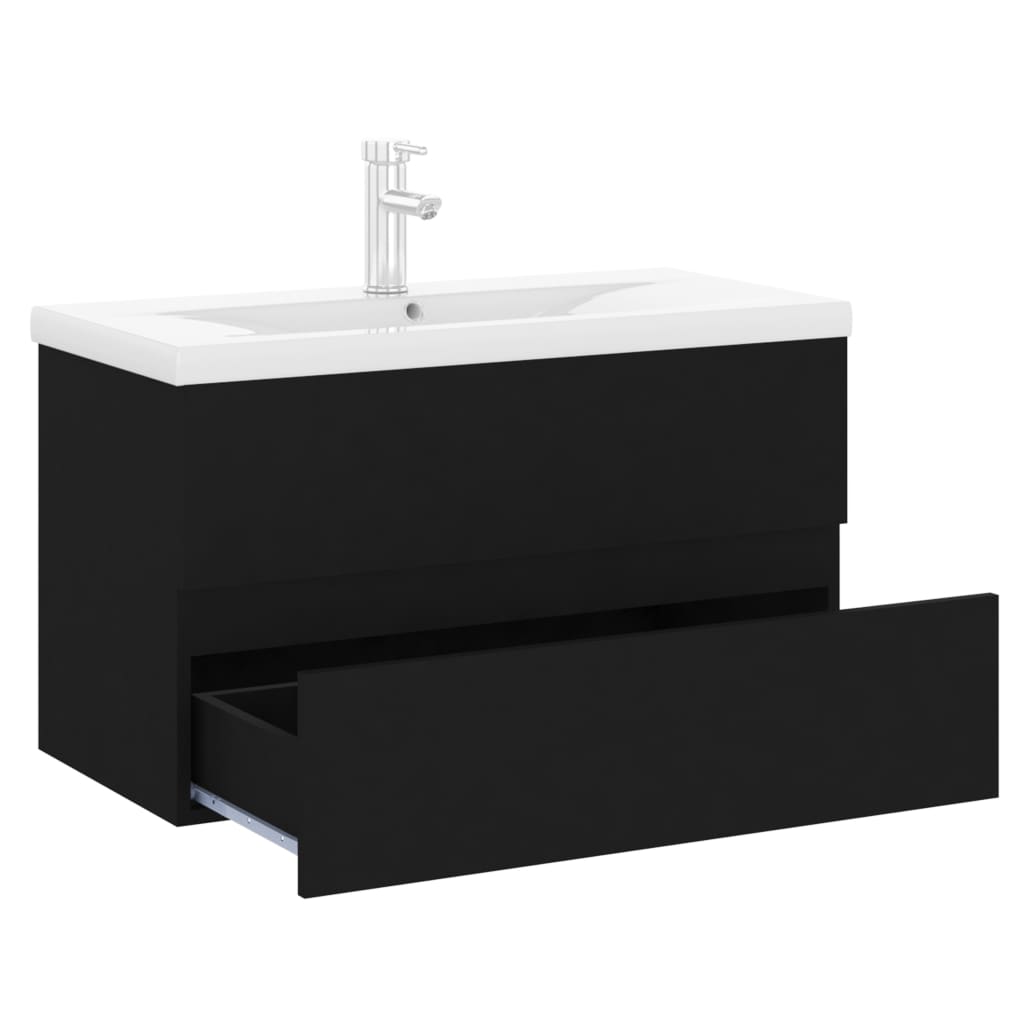 vidaXL Sink Cabinet with Built-in Basin Black Engineered Wood