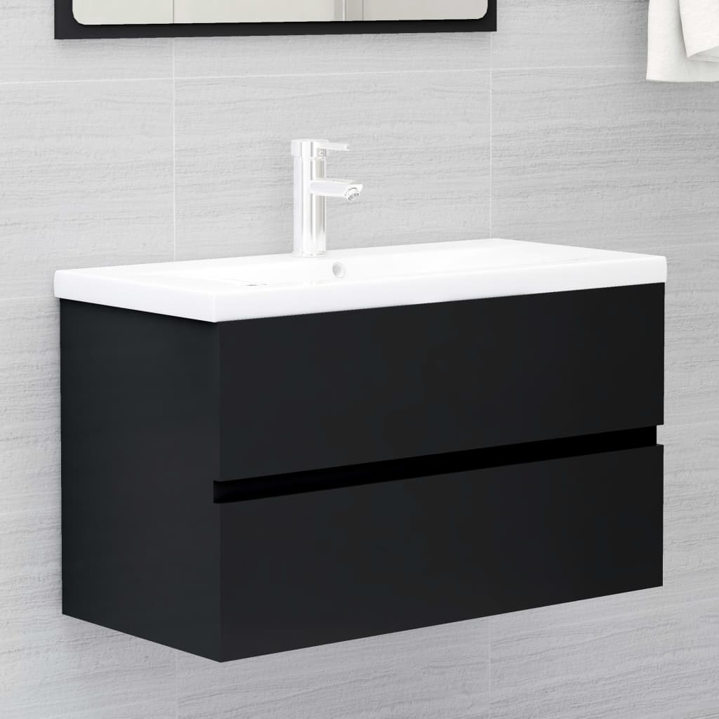 vidaXL Sink Cabinet with Built-in Basin Black Engineered Wood