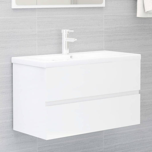 vidaXL Sink Cabinet with Built-in Basin High Gloss White Engineered Wood