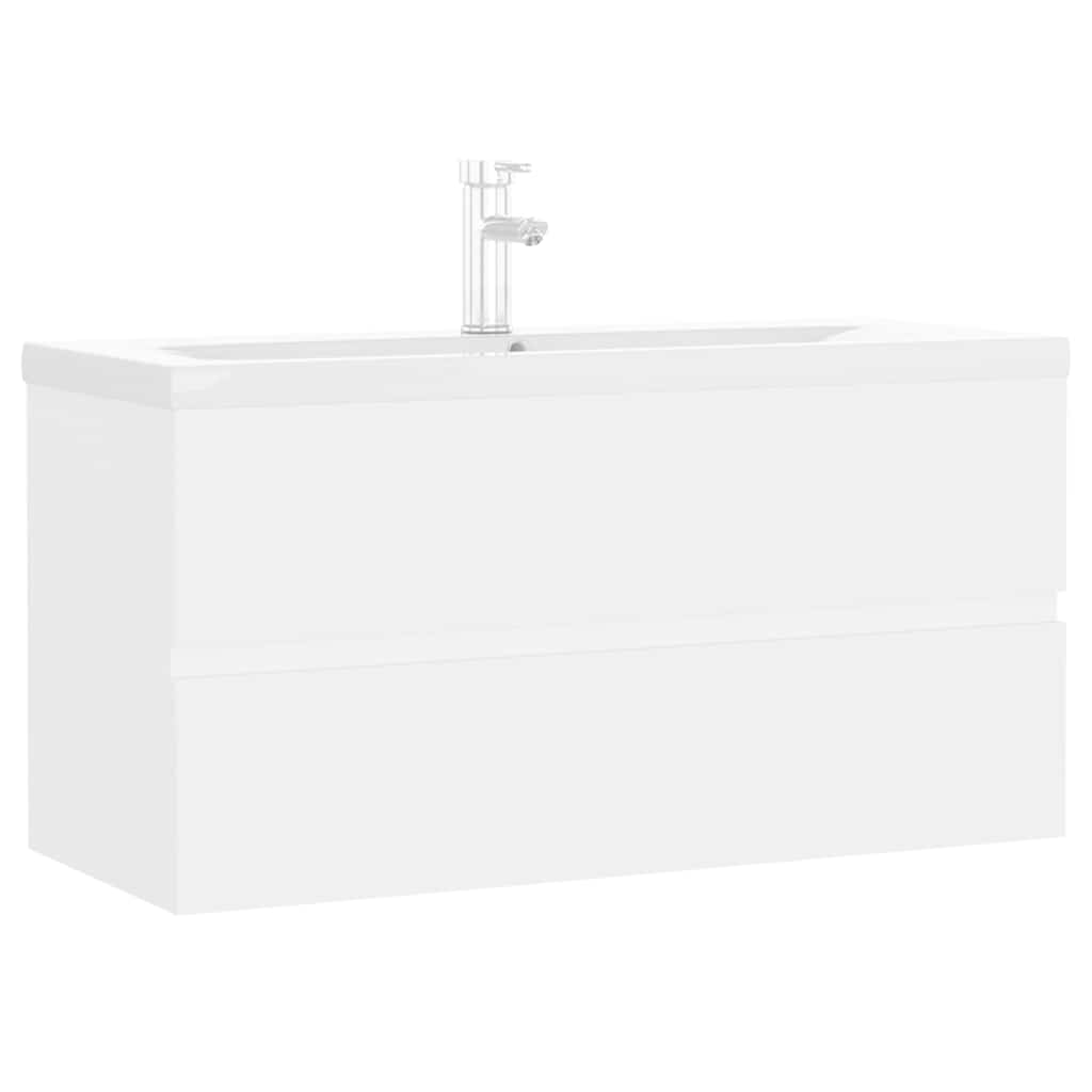 Sink Cabinet with Built-in Basin White Engineered Wood