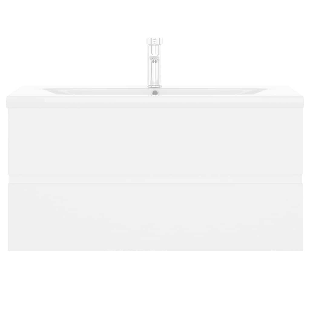 Sink Cabinet with Built-in Basin White Engineered Wood