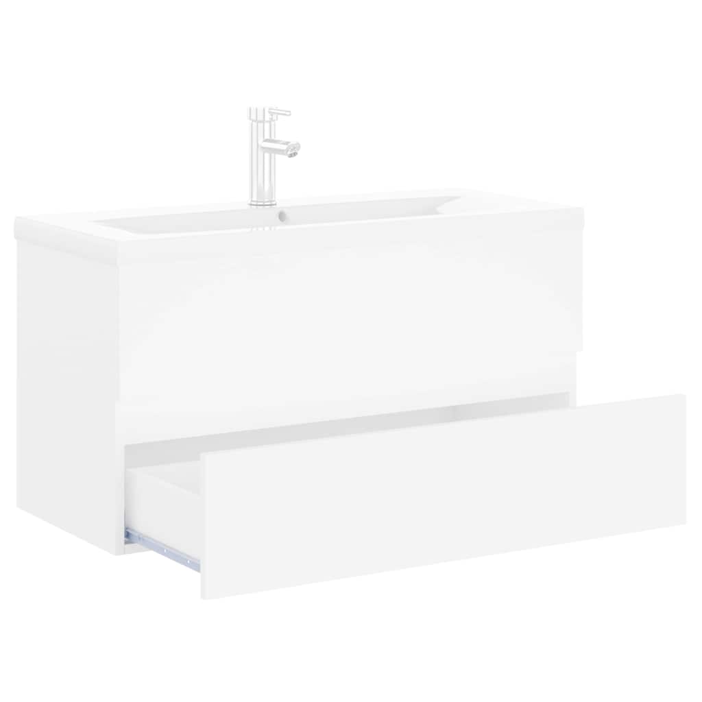 Sink Cabinet with Built-in Basin White Engineered Wood