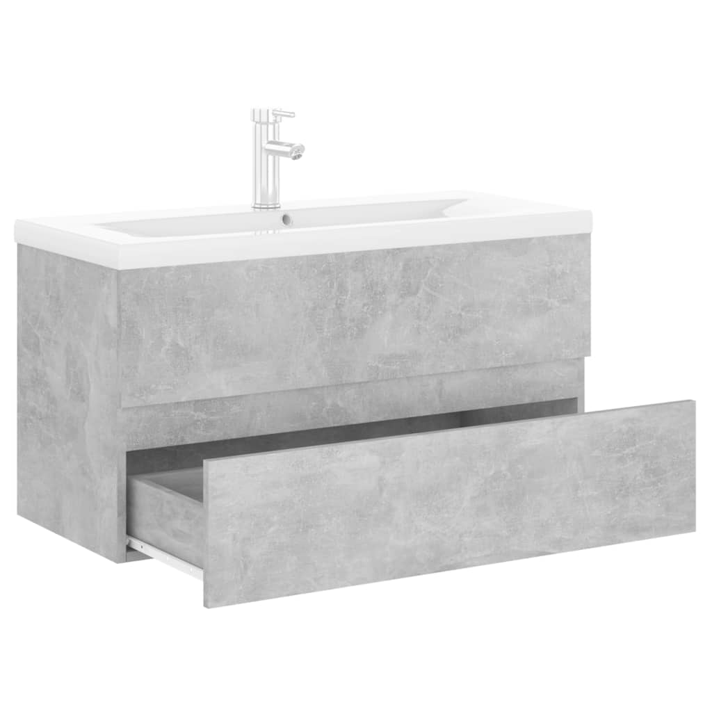 vidaXL Sink Cabinet with Built-in Basin Concrete Grey Engineered Wood