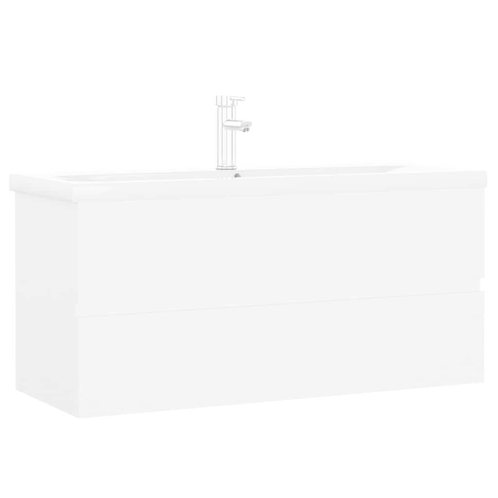 Sink Cabinet with Built-in Basin White Engineered Wood