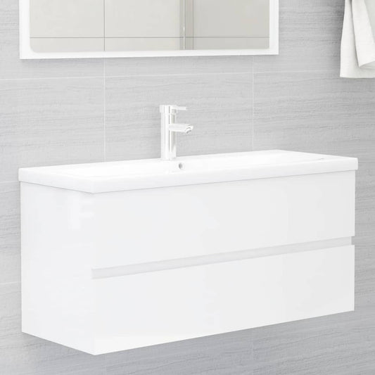 vidaXL Sink Cabinet with Built-in Basin High Gloss White Engineered Wood