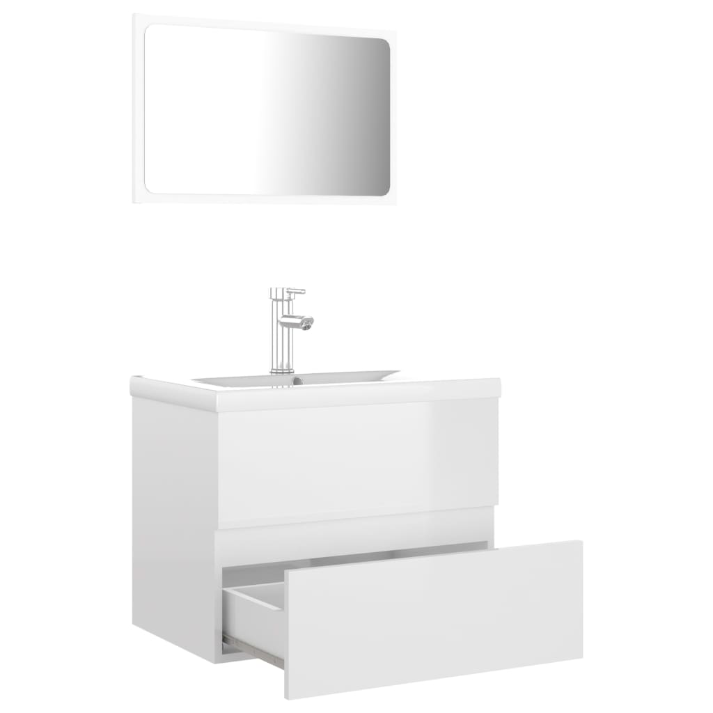 vidaXL Bathroom Furniture Set High Gloss White Engineered Wood