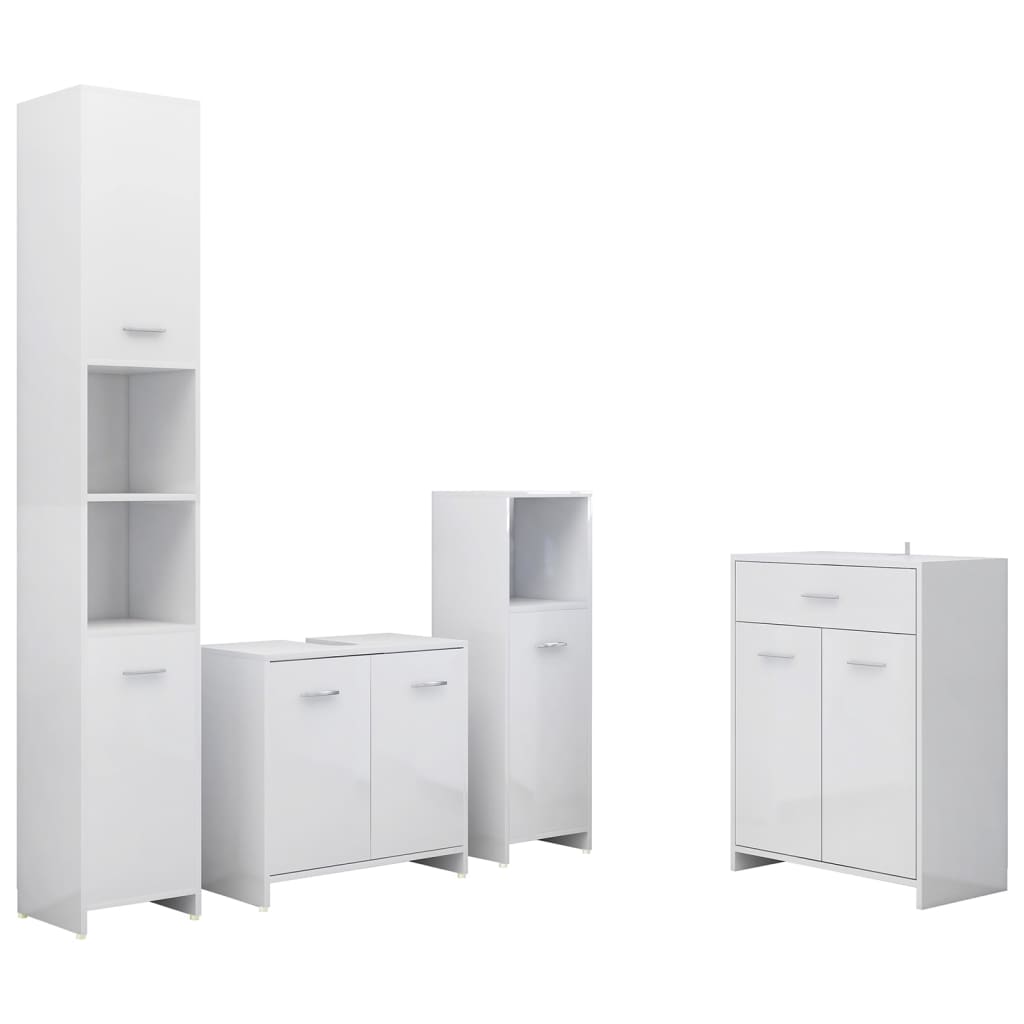 vidaXL 4 Piece Bathroom Furniture Set High Gloss White