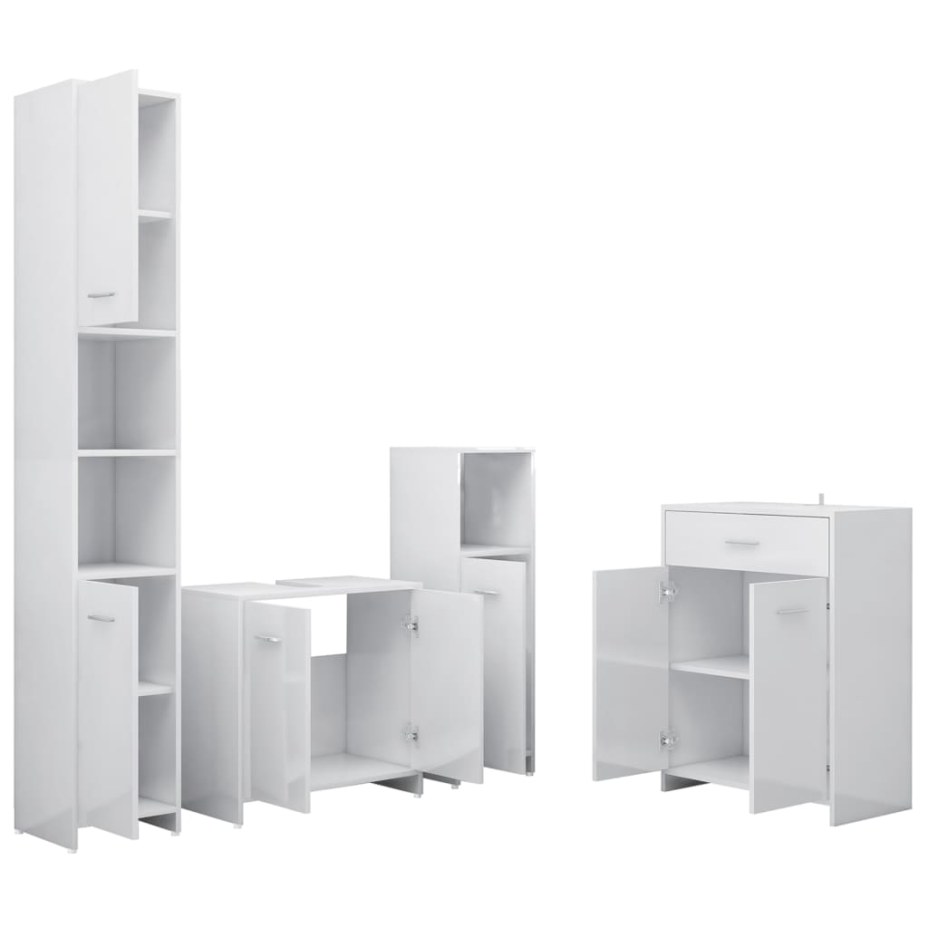 vidaXL 4 Piece Bathroom Furniture Set High Gloss White