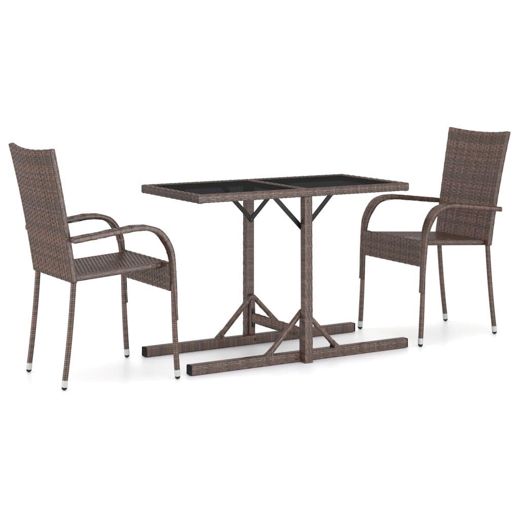 Dining Set | Brown | Poly rattan, powder-coated steel, glass | Medium