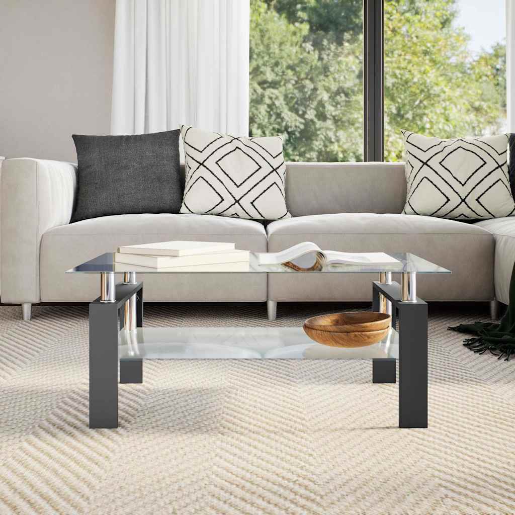 330303 vidaXL Coffee Table Black and Transparent 95x55x40 cm Tempered Glass
