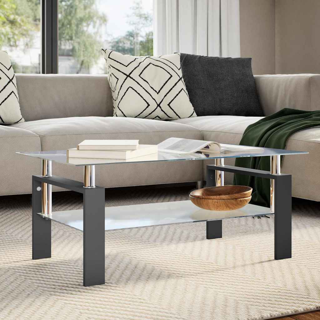 330303 vidaXL Coffee Table Black and Transparent 95x55x40 cm Tempered Glass