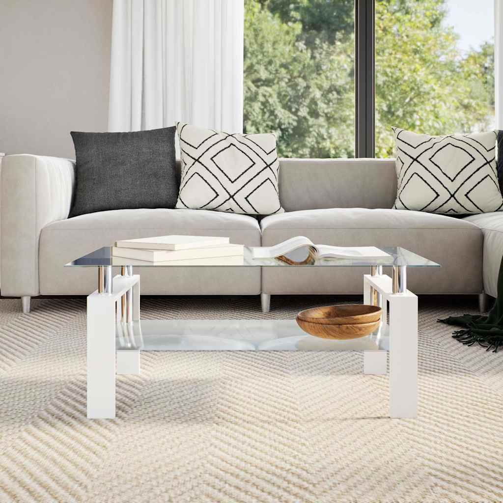 330304 vidaXL Coffee Table White and Transparent 95x55x40 cm Tempered Glass
