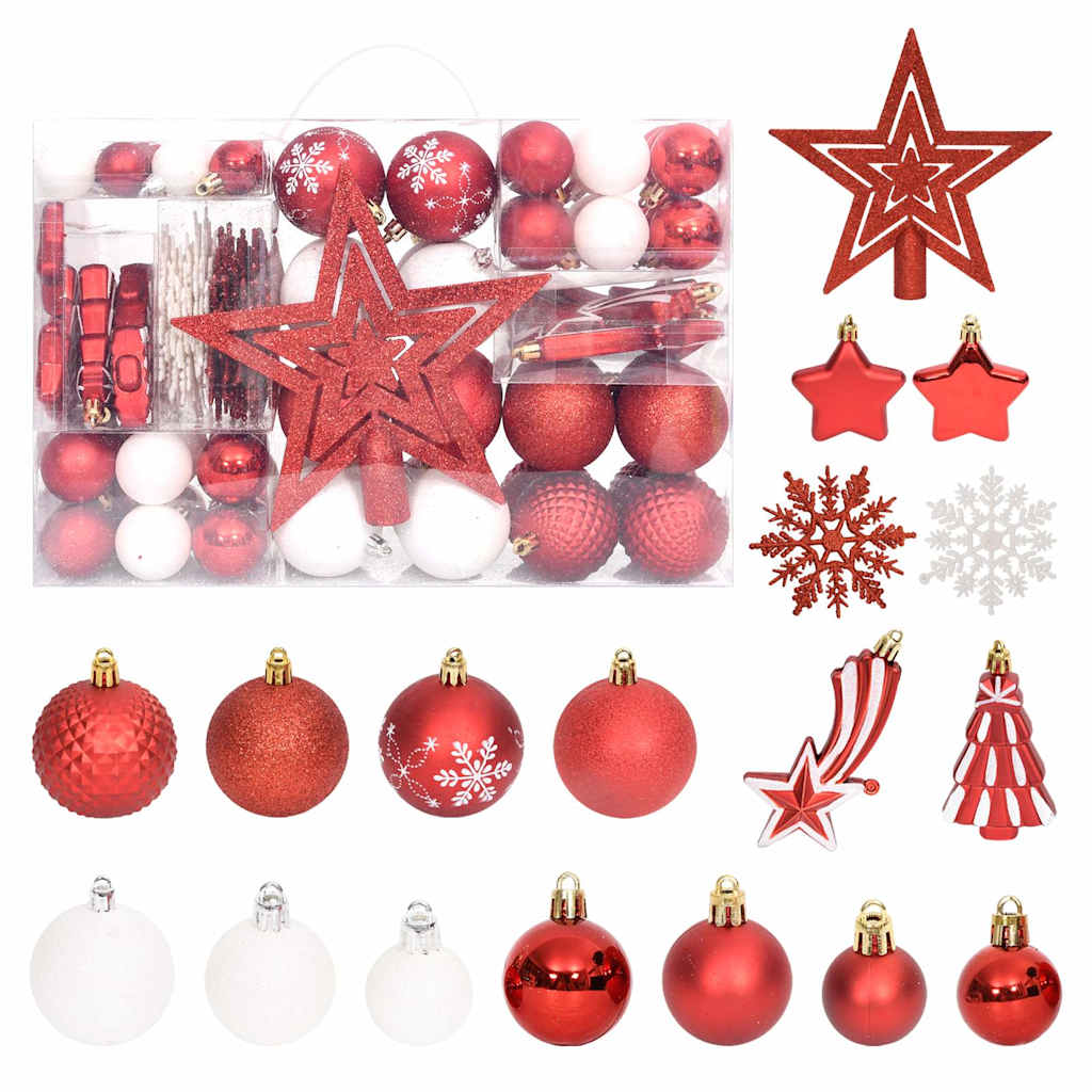 330092 vidaXL 108 Piece Christmas Bauble Set Red and White