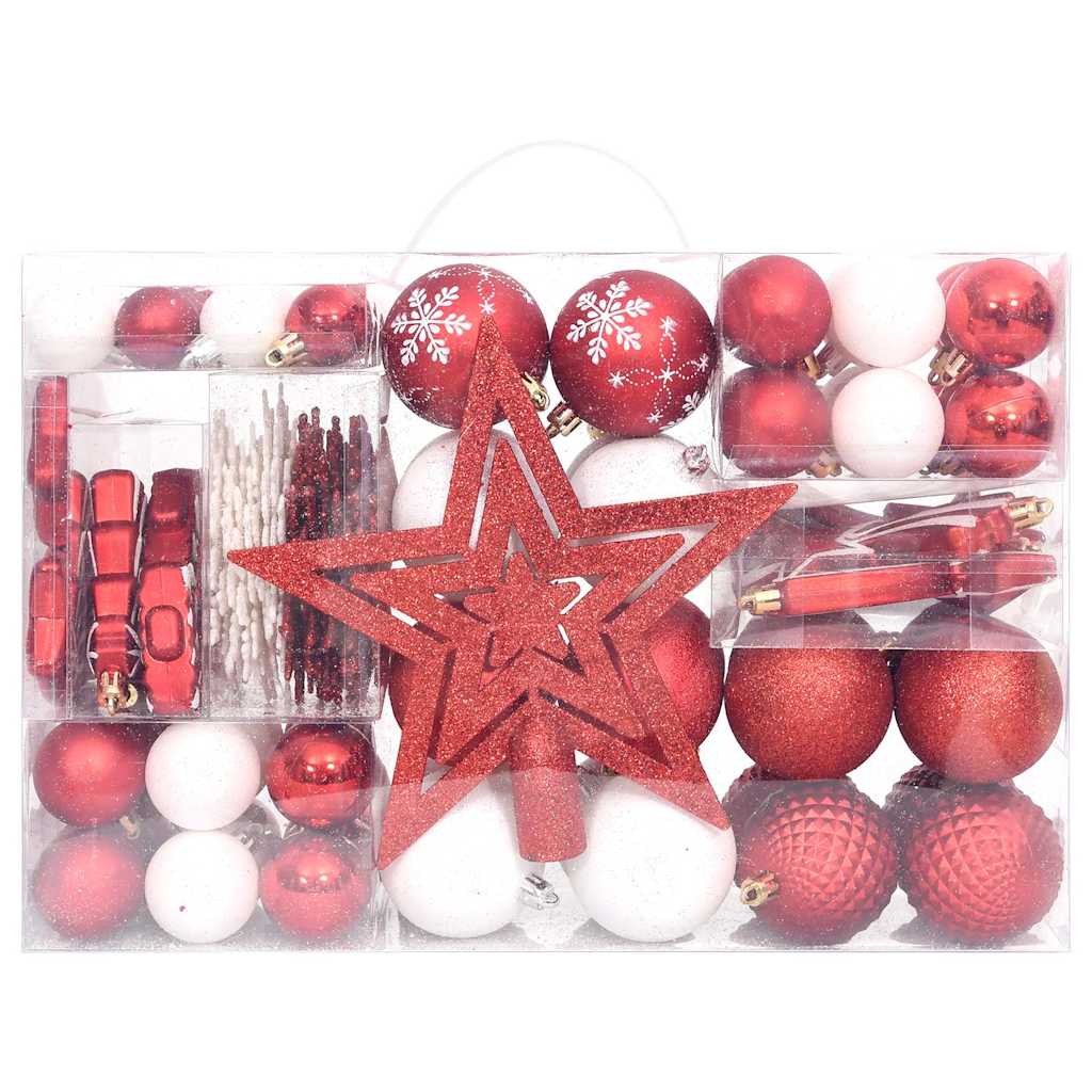 330092 vidaXL 108 Piece Christmas Bauble Set Red and White