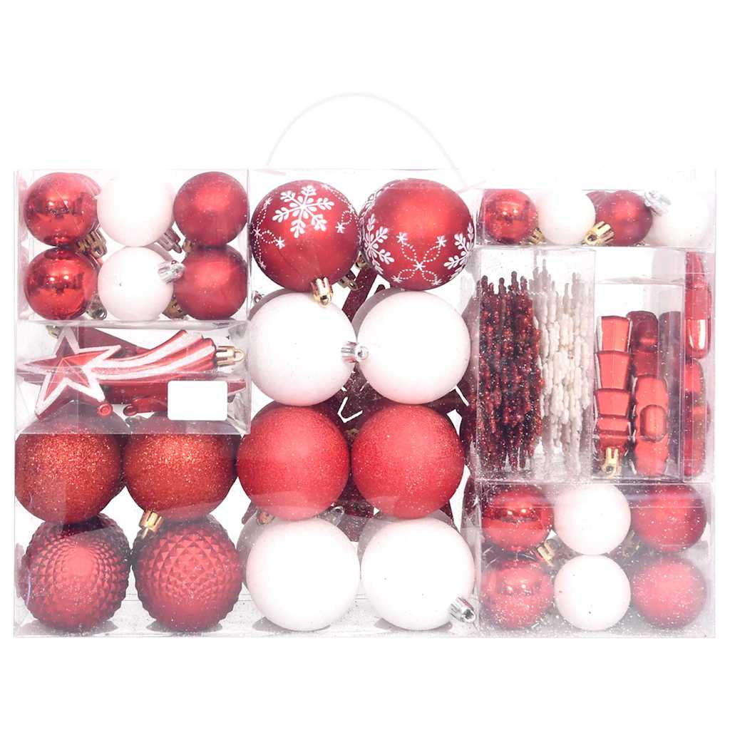 330092 vidaXL 108 Piece Christmas Bauble Set Red and White