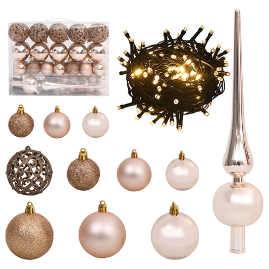 vidaXL 61 Piece Christmas Ball Set with Peak and 150 LEDs Rose Gold