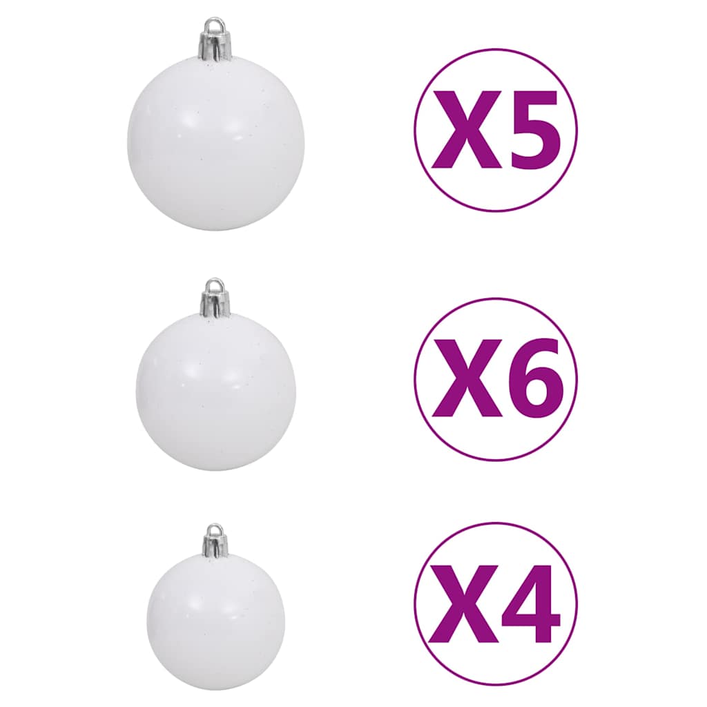 330099 vidaXL 60 Piece Christmas Ball Set with Peak and 150 LEDs White&Grey