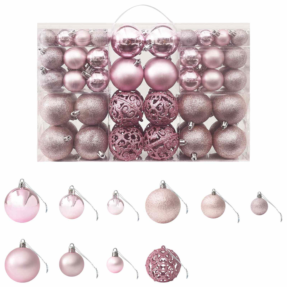 330084 vidaXL 100 Piece Christmas Ball Set Pink