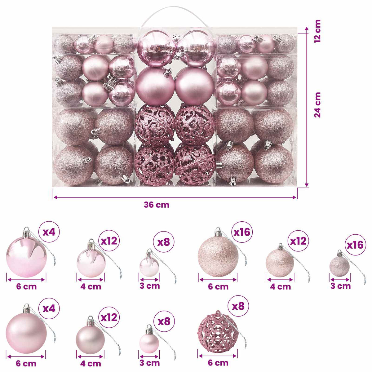 330084 vidaXL 100 Piece Christmas Ball Set Pink