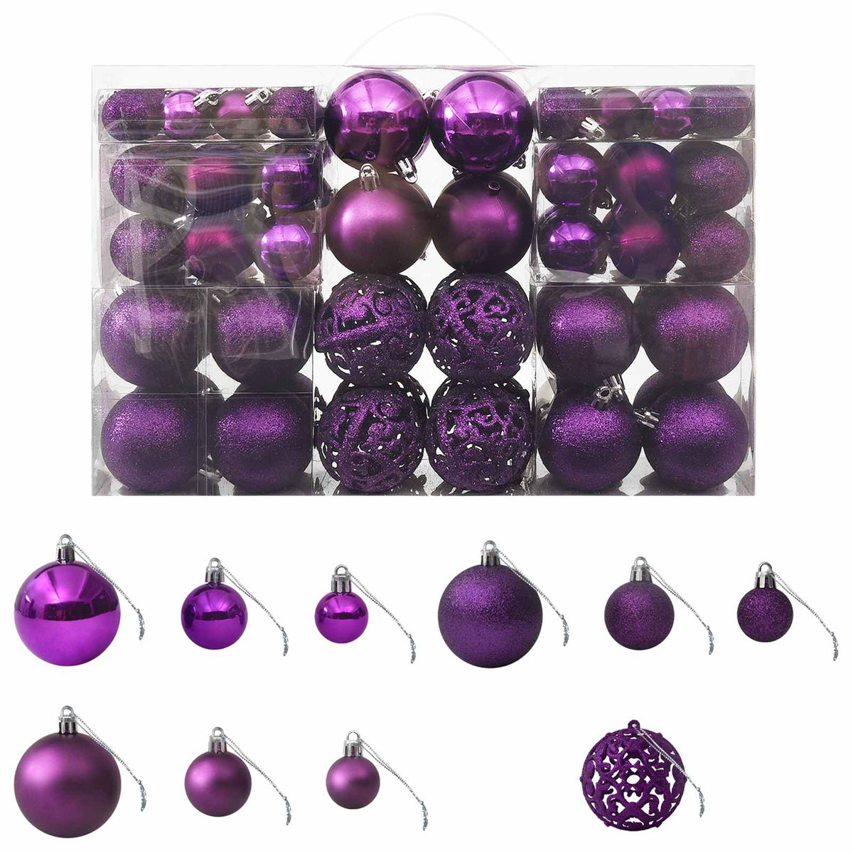 330086 vidaXL 100 Piece Christmas Ball Set Purple