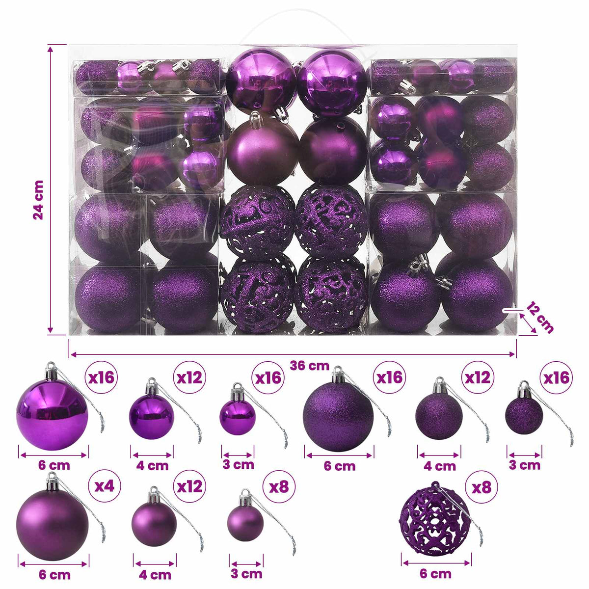 330086 vidaXL 100 Piece Christmas Ball Set Purple