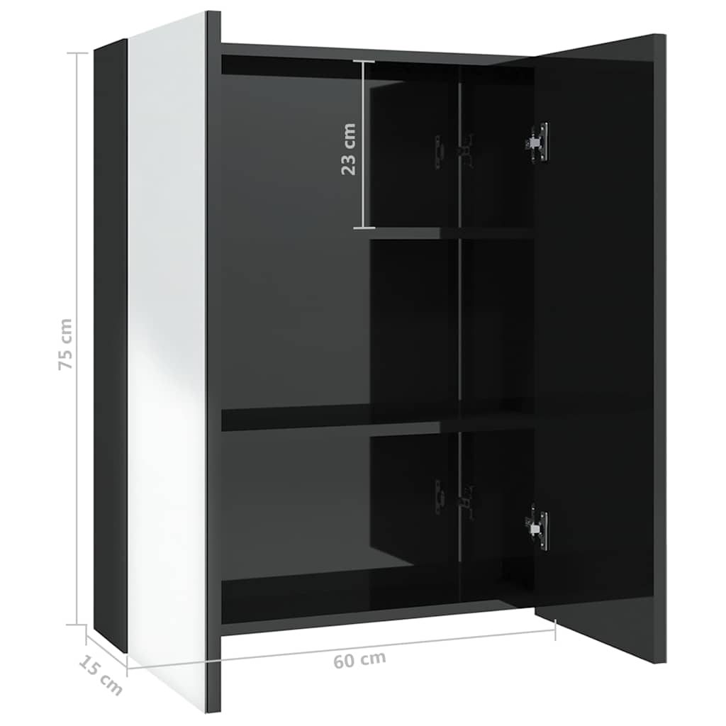 331524 vidaXL Bathroom Mirror Cabinet 60x15x75 cm MDF Shining Black