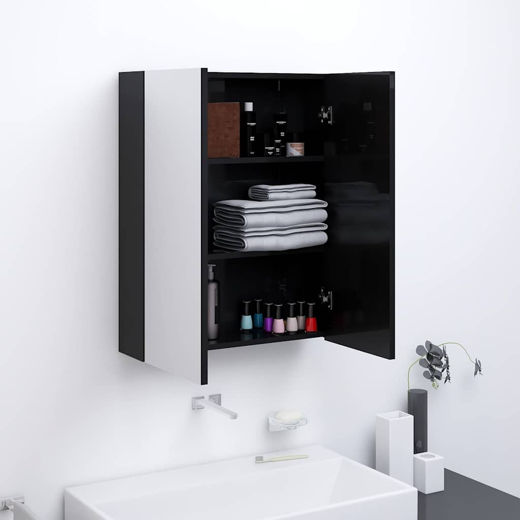 331524 vidaXL Bathroom Mirror Cabinet 60x15x75 cm MDF Shining Black