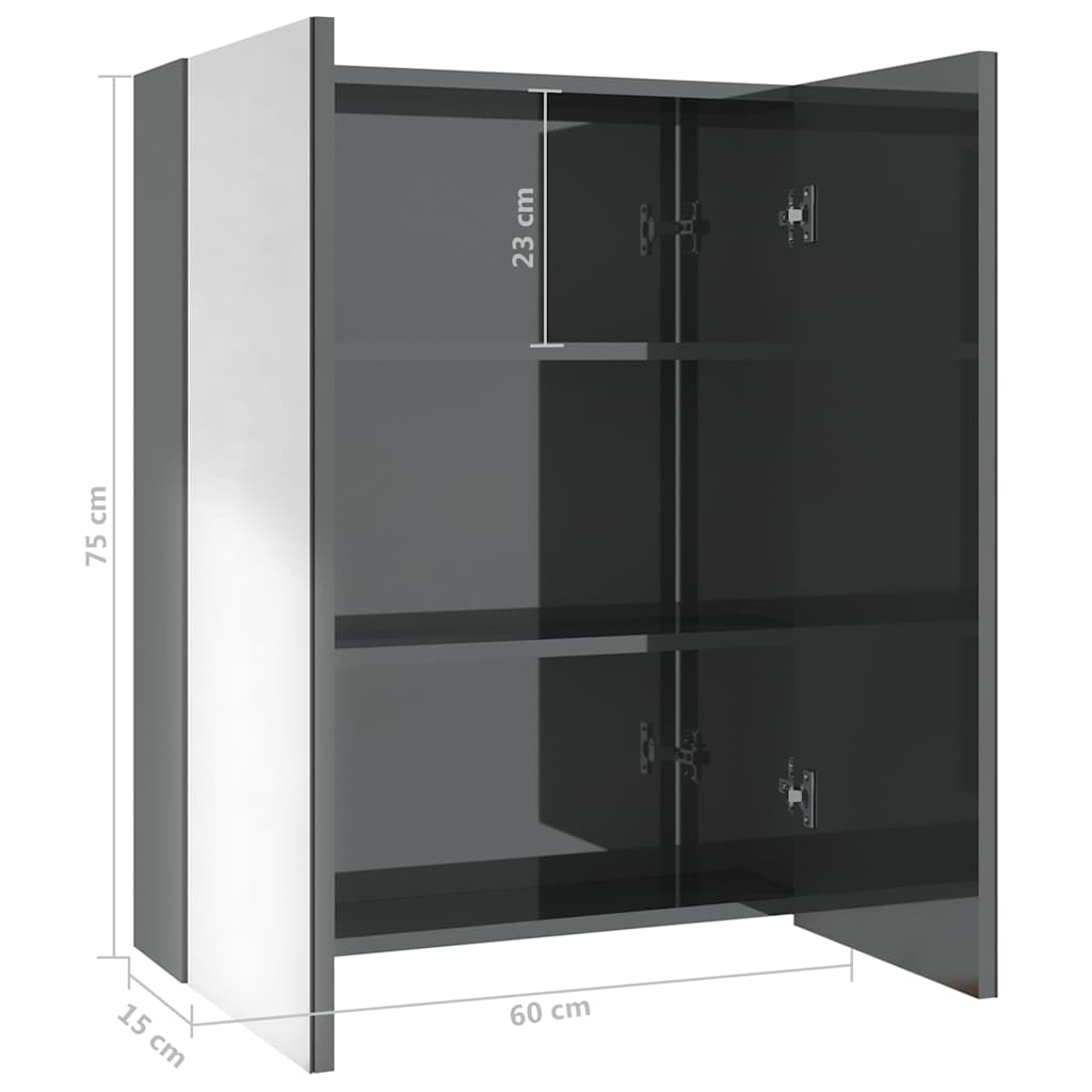 Bathroom Mirror Cabinet 60x15x75 cm MDF Shining Grey