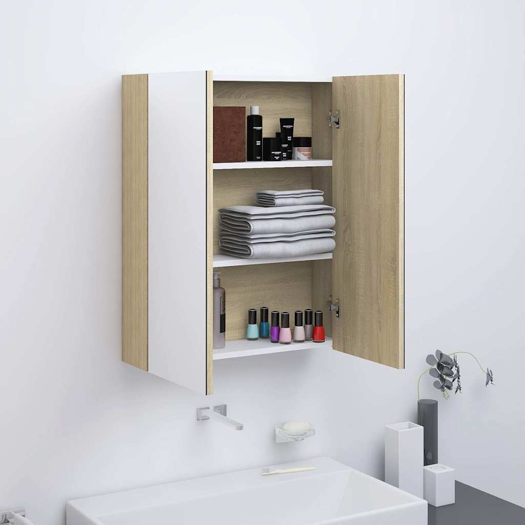 331530 vidaXL Bathroom Mirror Cabinet 60x15x75 cm MDF White and Oak