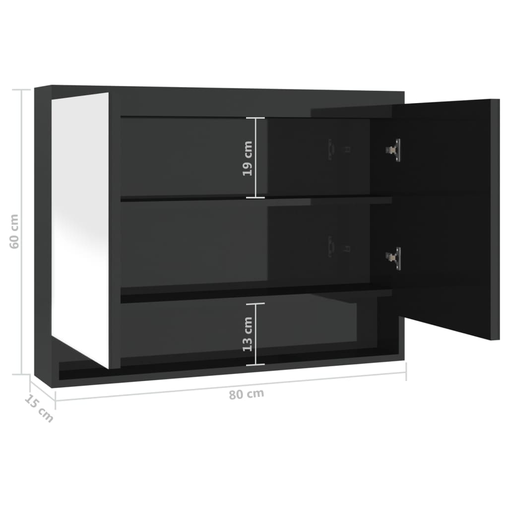Bathroom Mirror Cabinet 80x15x60 cm MDF Shining Black