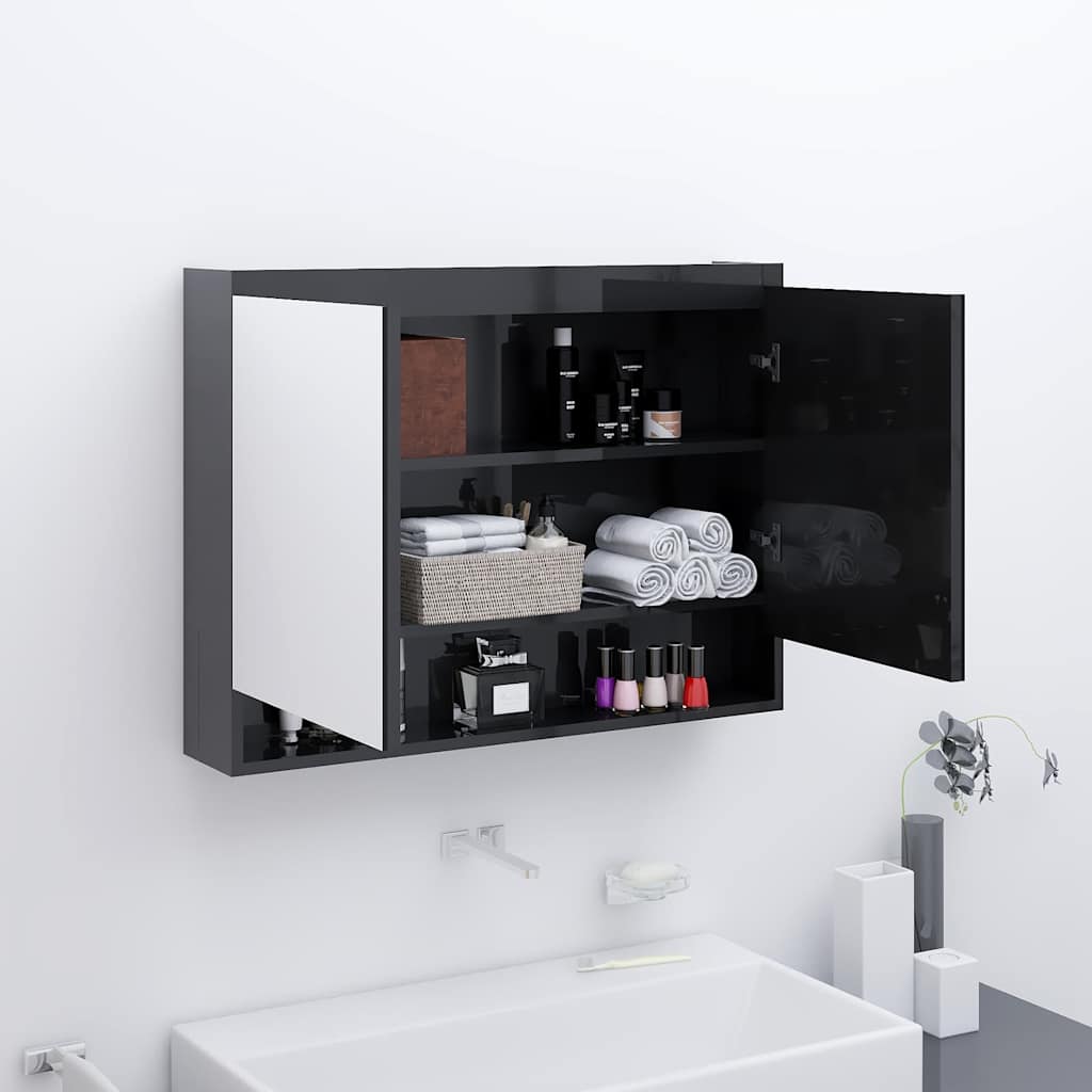 331531 vidaXL Bathroom Mirror Cabinet 80x15x60 cm MDF Shining Black