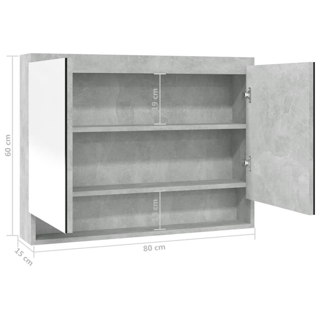 Bathroom Mirror Cabinet 80x15x60 cm MDF Concrete Grey