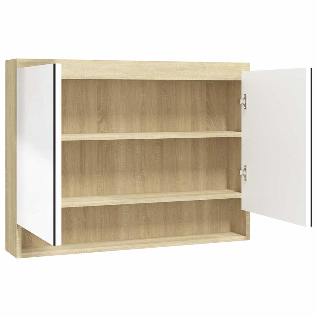 331537 vidaXL Bathroom Mirror Cabinet 80x15x60 cm MDF White and Oak