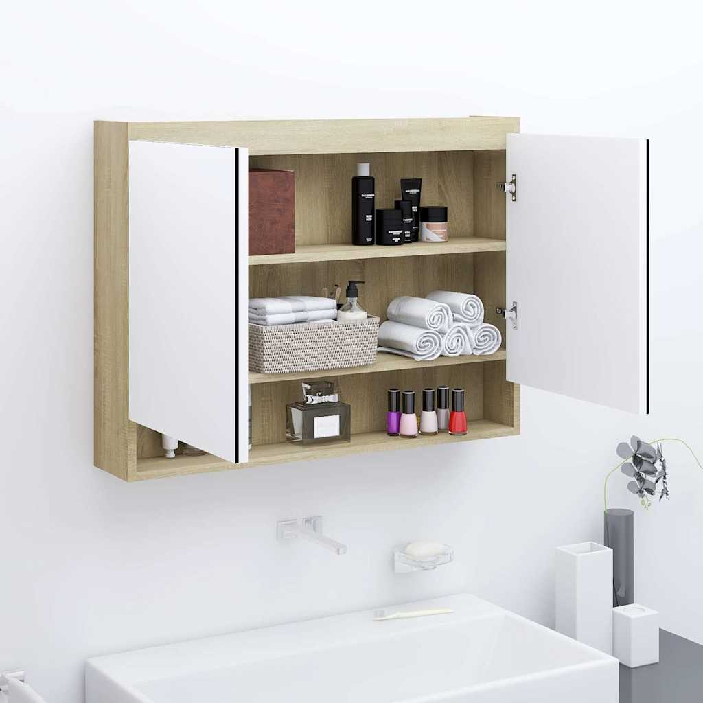331537 vidaXL Bathroom Mirror Cabinet 80x15x60 cm MDF White and Oak