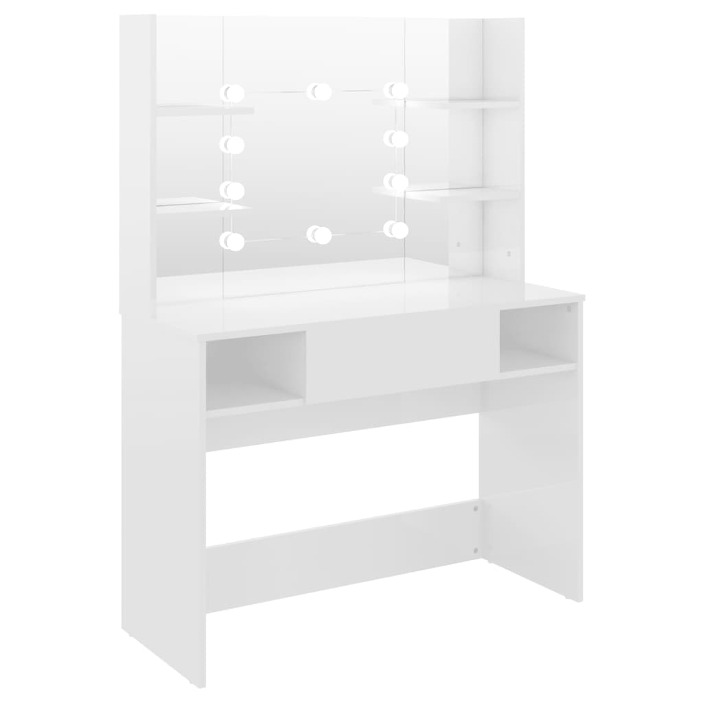 vidaXL Makeup Table with LED Lights 100x40x135 cm MDF Shining White