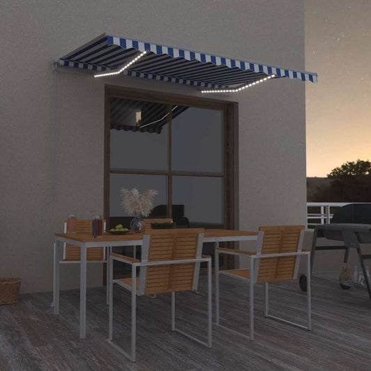 3068861 vidaXL Manual Retractable Awning with LED 300x250 cm Blue and White (313199+46830)