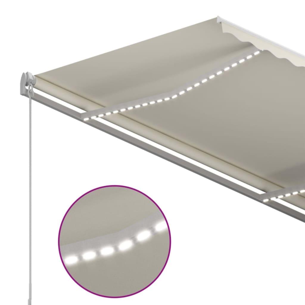 3068882 vidaXL Manual Retractable Awning with LED 350x250 cm Cream (313200+313167)