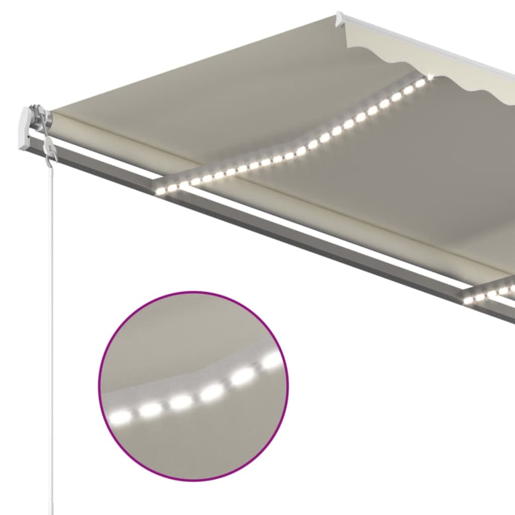 Manual Retractable Awning with LED 450x300 cm Cream
