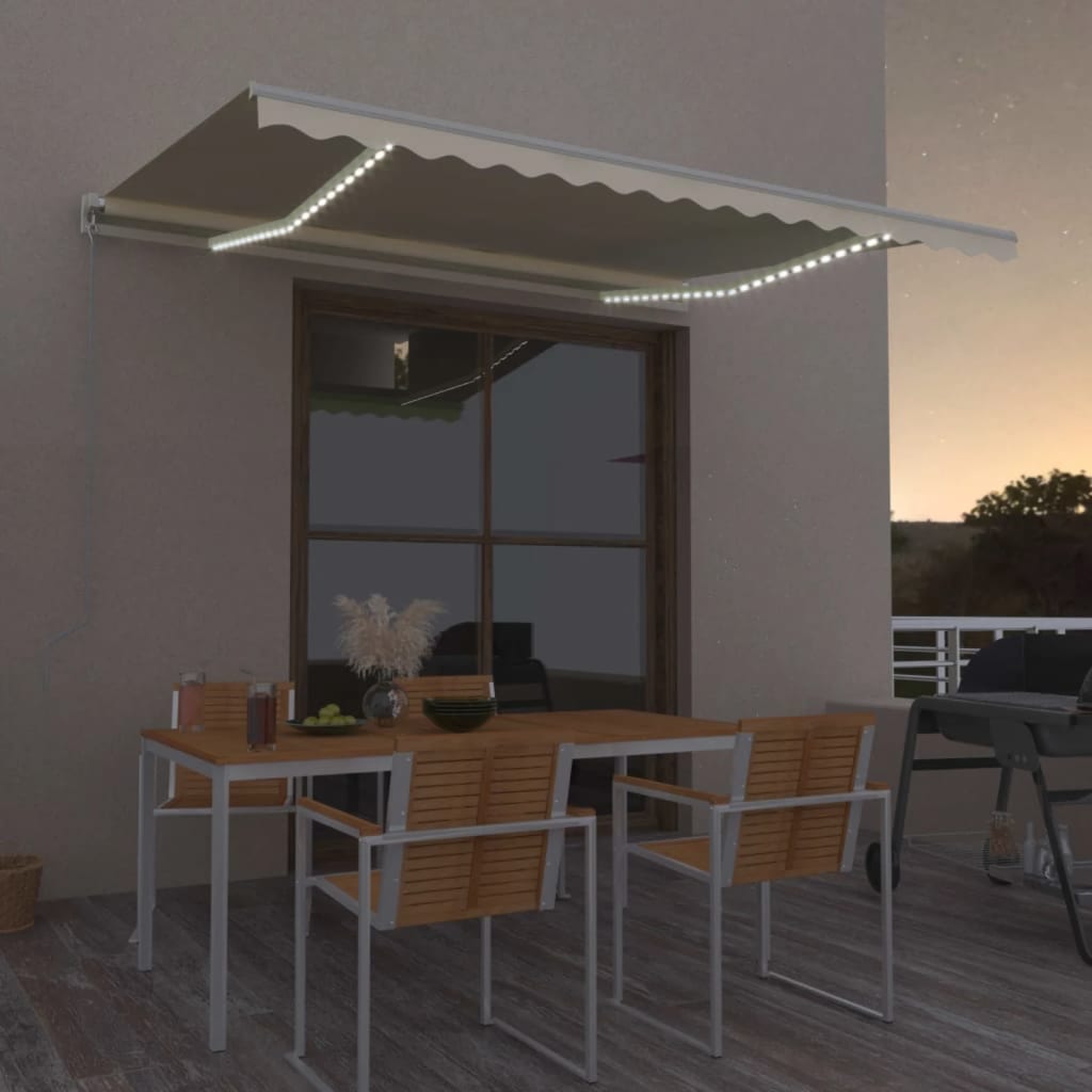 Manual Retractable Awning with LED 450x300 cm Cream