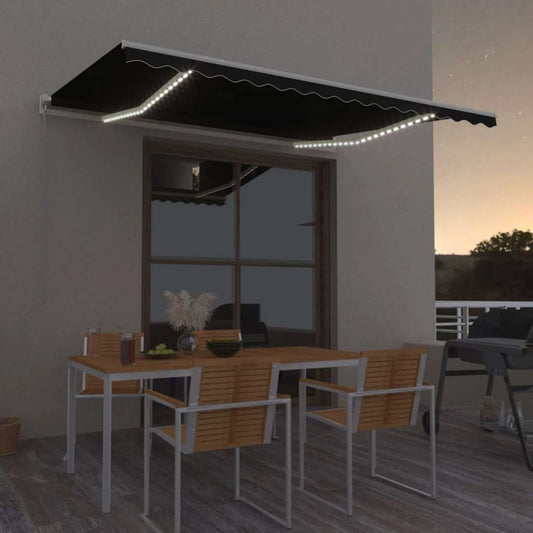 3068924 vidaXL Manual Retractable Awning with LED 450x300 cm Anthracite (313202+46849)