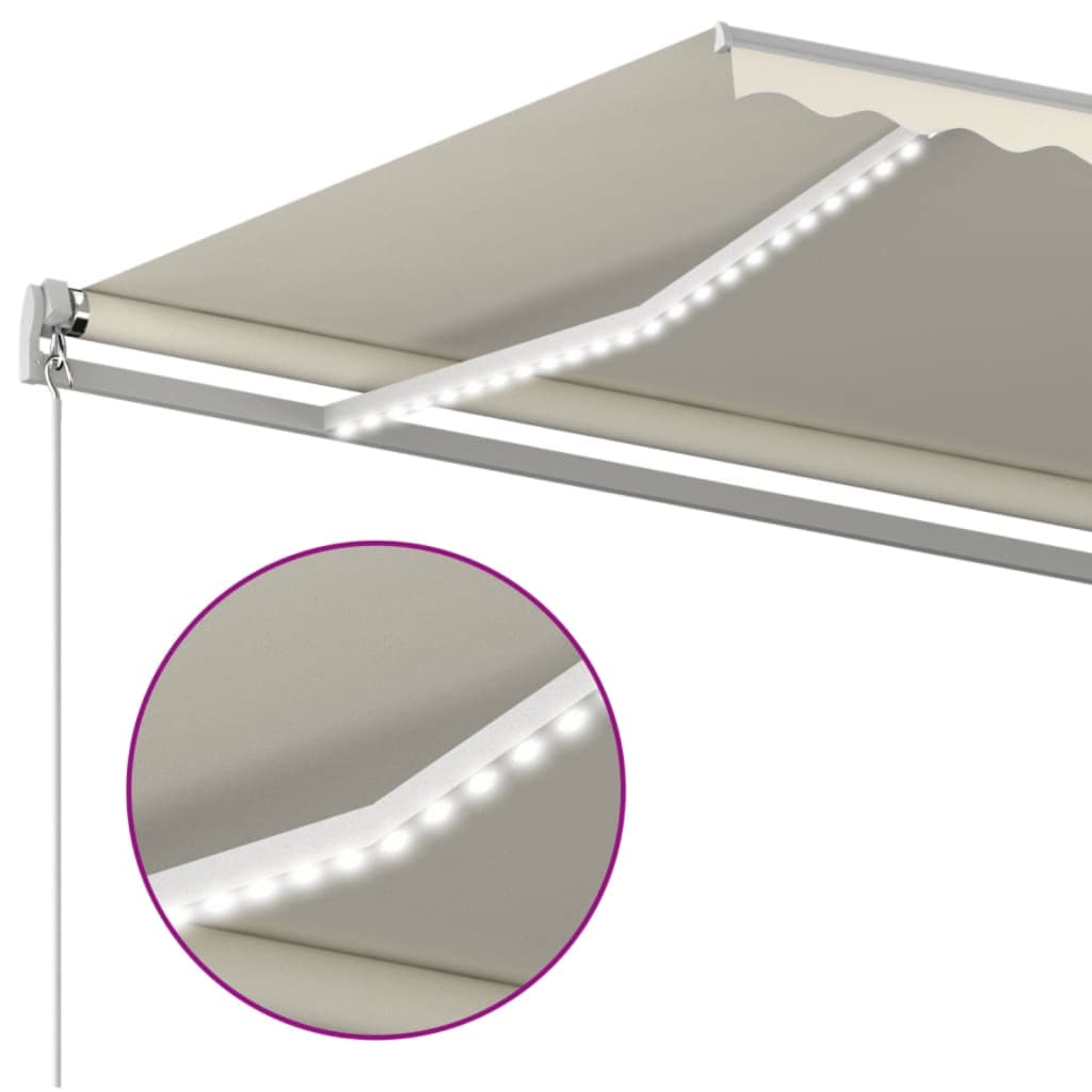 vidaXL Manual Retractable Awning with LED 500x300 cm Cream