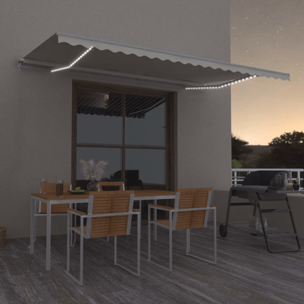 vidaXL Manual Retractable Awning with LED 500x300 cm Cream