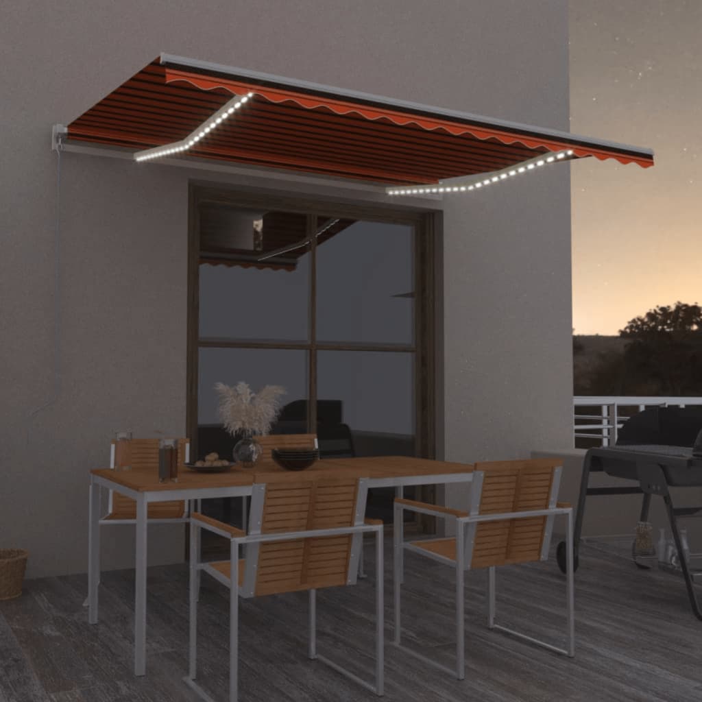 vidaXL Manual Retractable Awning with LED 450x350 cm Orange and Brown